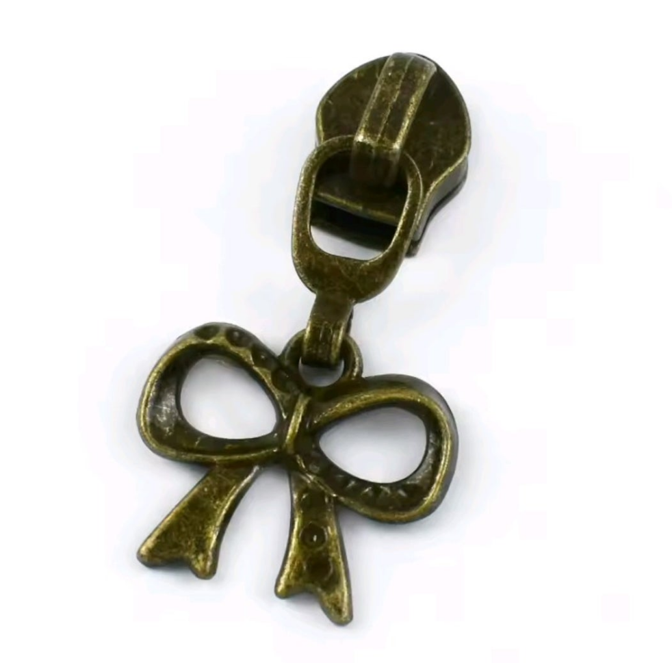 Bow - Antique Gold / Bronze - #5 Nylon Tape Zipper Pull