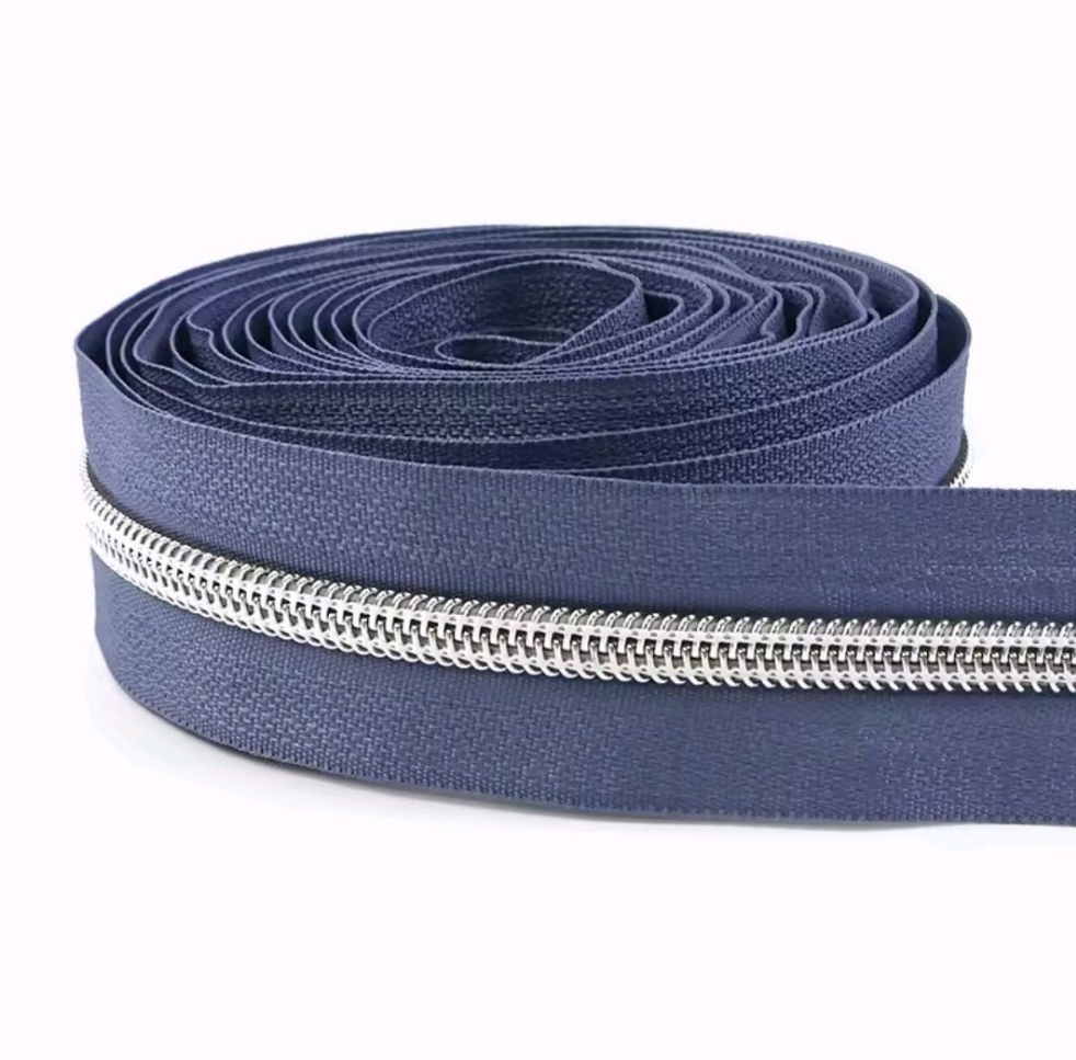 #5 Nylon Coil Zipper - 1m - Ash Violet Zipper with Silver Nylon Coil