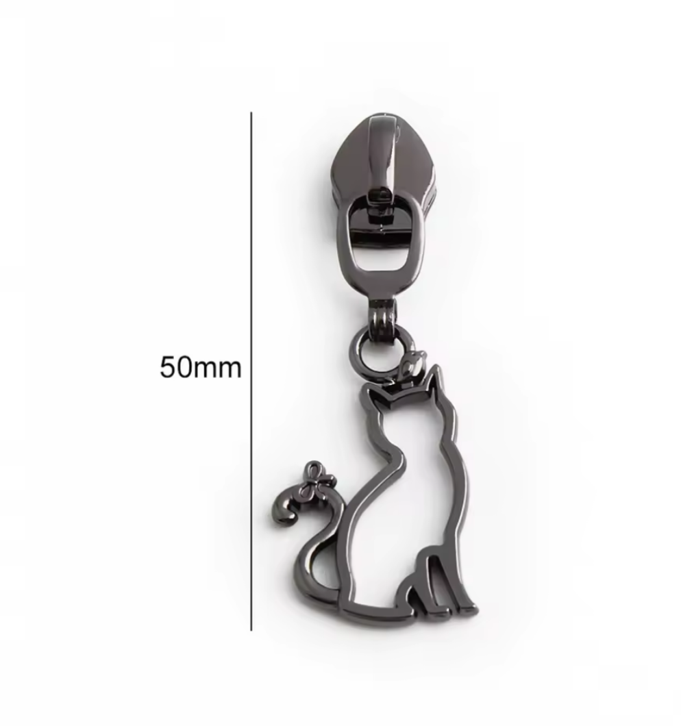 Cat with a Bow - Gunmetal - #5 Nylon Tape Zipper Pull