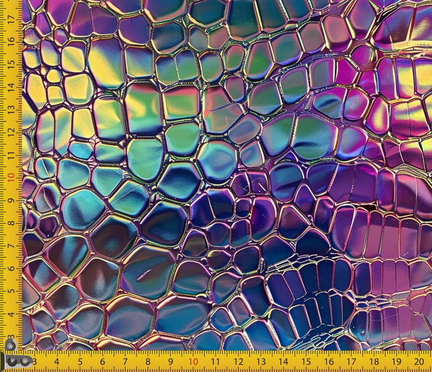 Waterproof Canvas - Rainbow Holo Faux Croc - 50cm x 157 cm