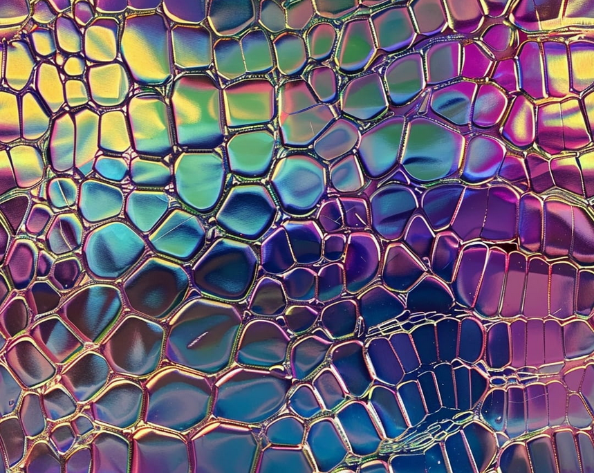 Waterproof Canvas - Rainbow Holo Faux Croc - 50cm x 157 cm