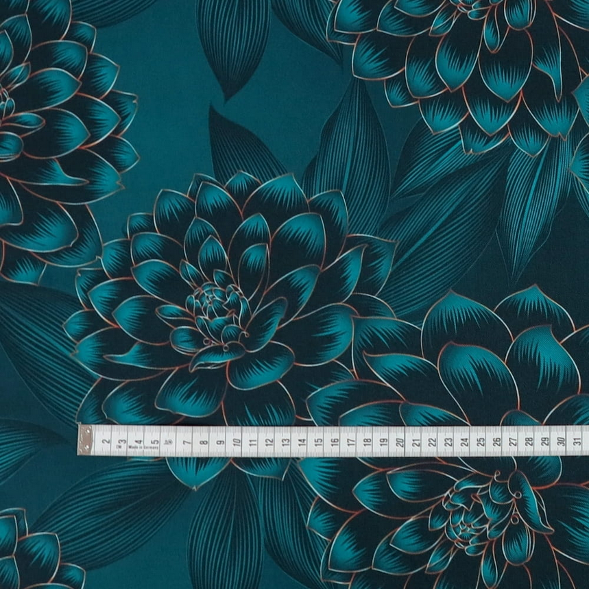 Waterproof Canvas - Large Print Teal Floral - 50cm x 157 cm