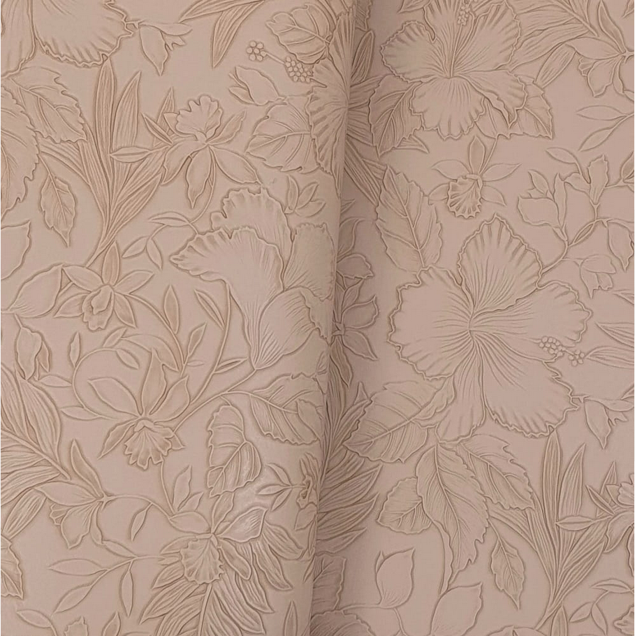 Floral Embossed Faux Leather / Vinyl - Cappuccino - 50cm x 140 cm