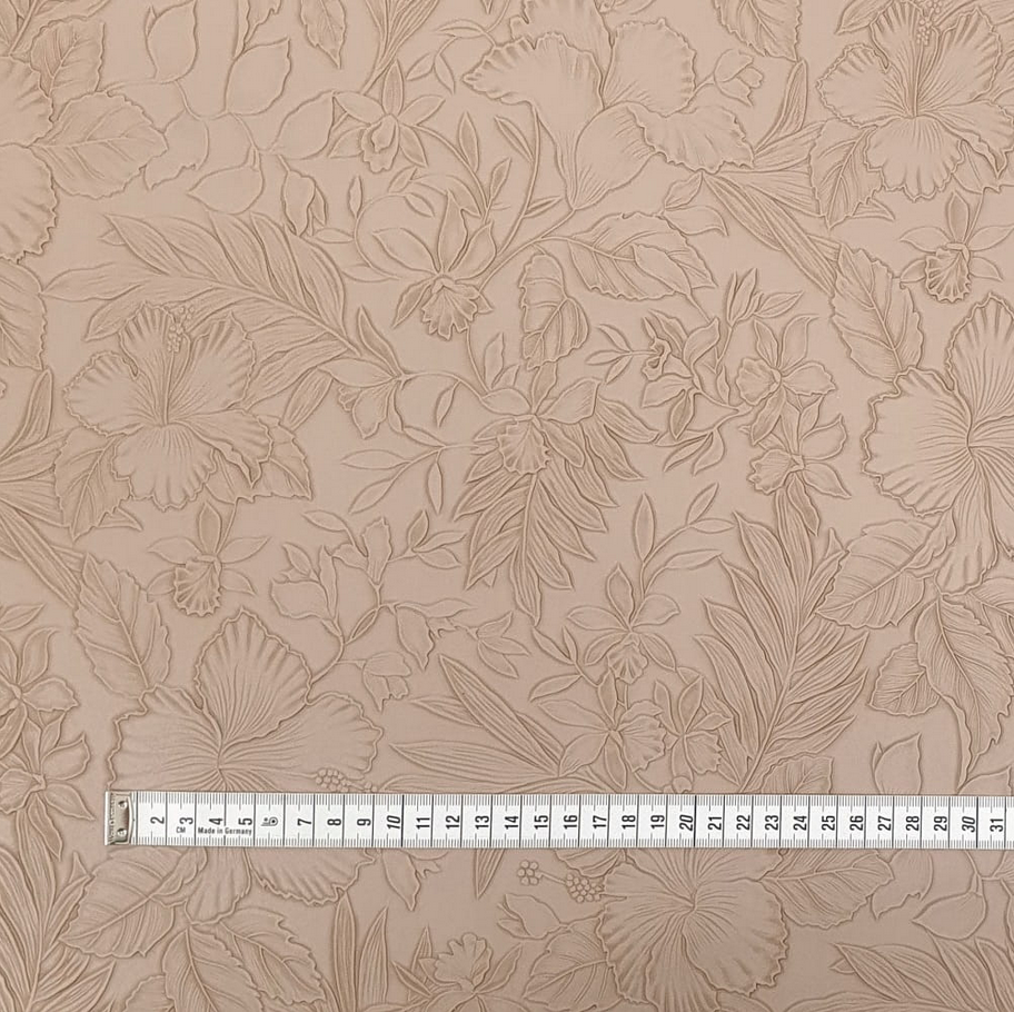 Floral Embossed Faux Leather / Vinyl - Cappuccino - 50cm x 140 cm