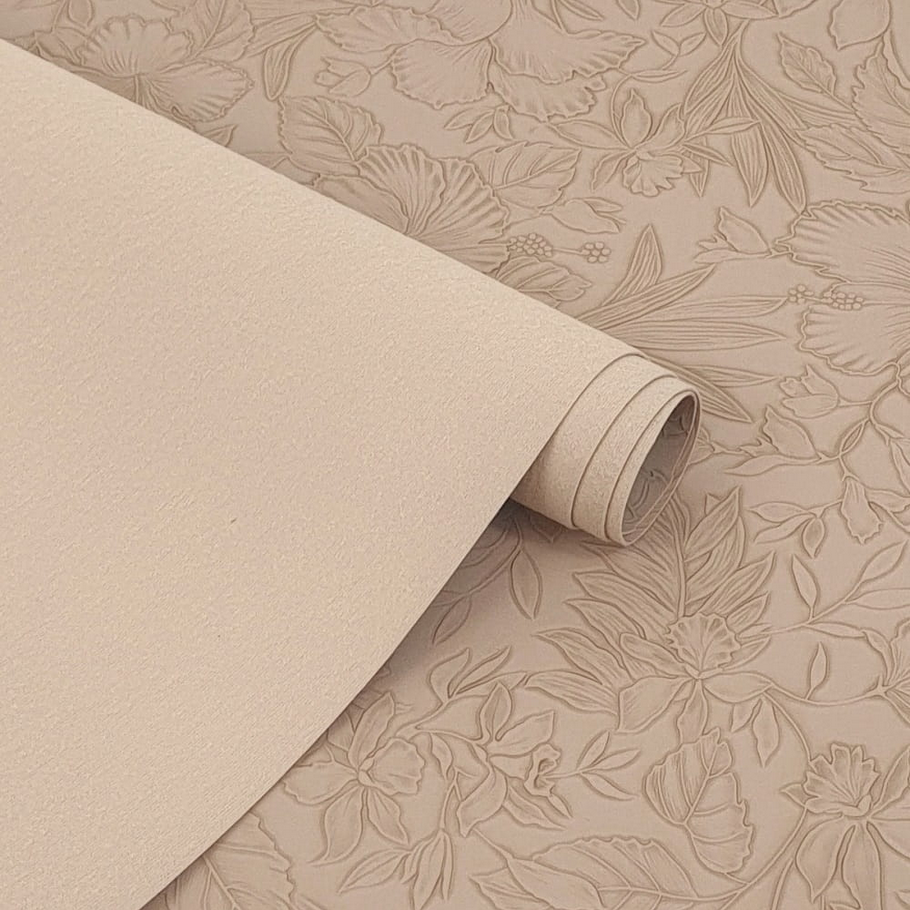 Floral Embossed Faux Leather / Vinyl - Cappuccino - 50cm x 140 cm