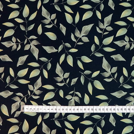 Pre-Order Waterproof Canvas - Leaves Black - 50cm x 157 cm