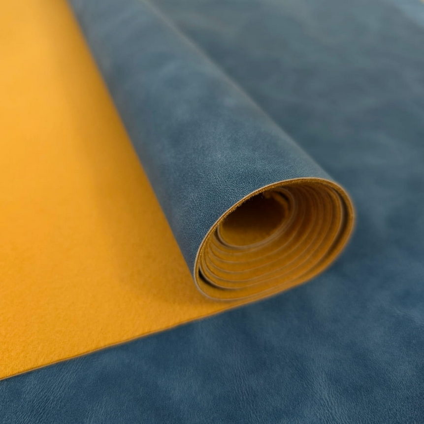Havy Duty - Matt Marble Effect Faux Leather - Indigo Blue - 50cm x 140 cm