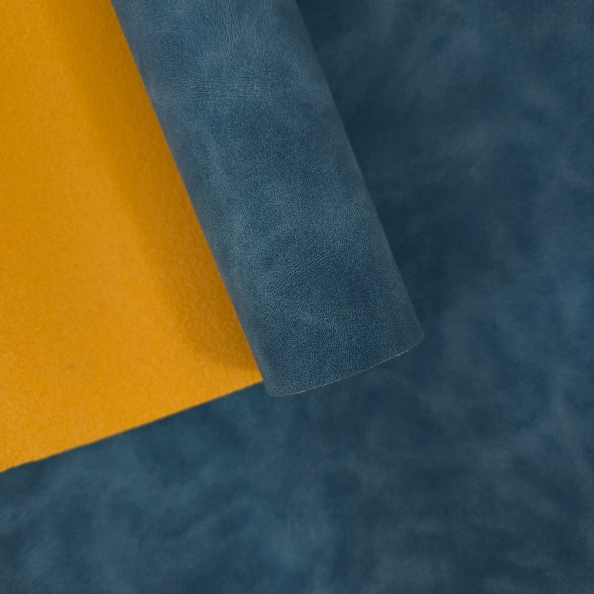 Havy Duty - Matt Marble Effect Faux Leather - Indigo Blue - 50cm x 140 cm