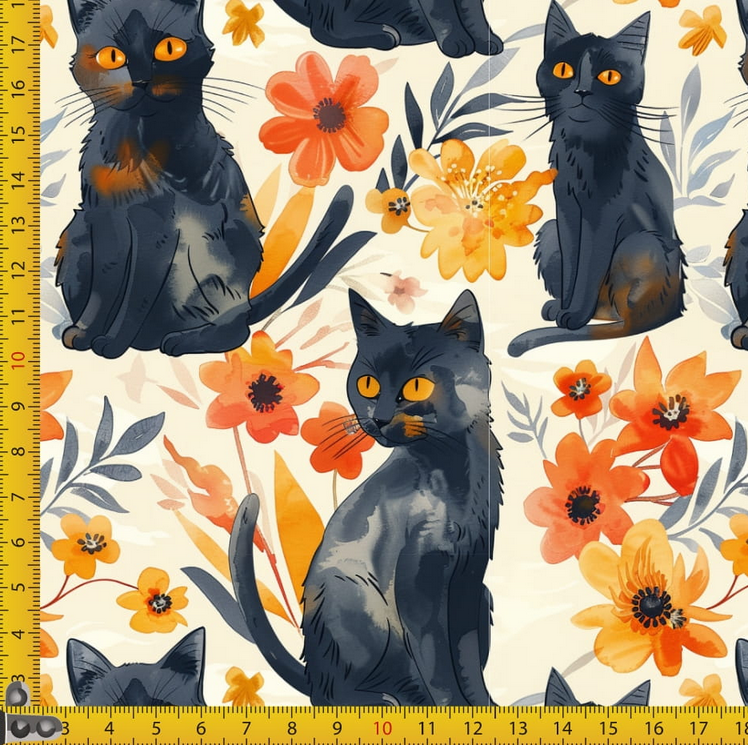 Waterproof Canvas - Black Cats - 50cm x 157 cm