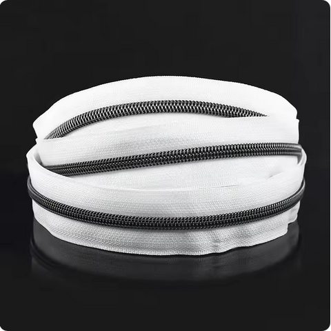 #5 Nylon Coil Zipper - 50cm - White Zipper with GunBlack Nylon Coil