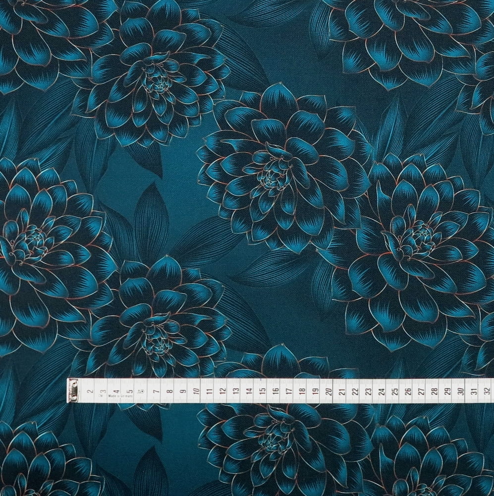 Waterproof Canvas - Small Print Teal Floral - 50cm x 157 cm