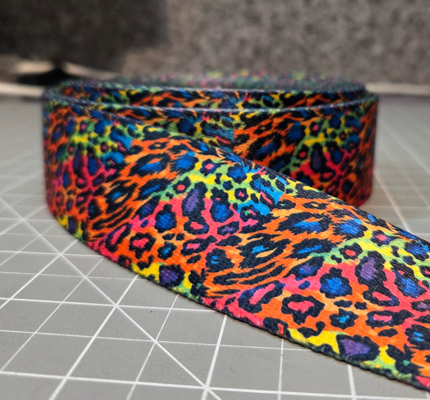 Printed Polyester Webbing - 38mm wide - 1m - Neon Leopard