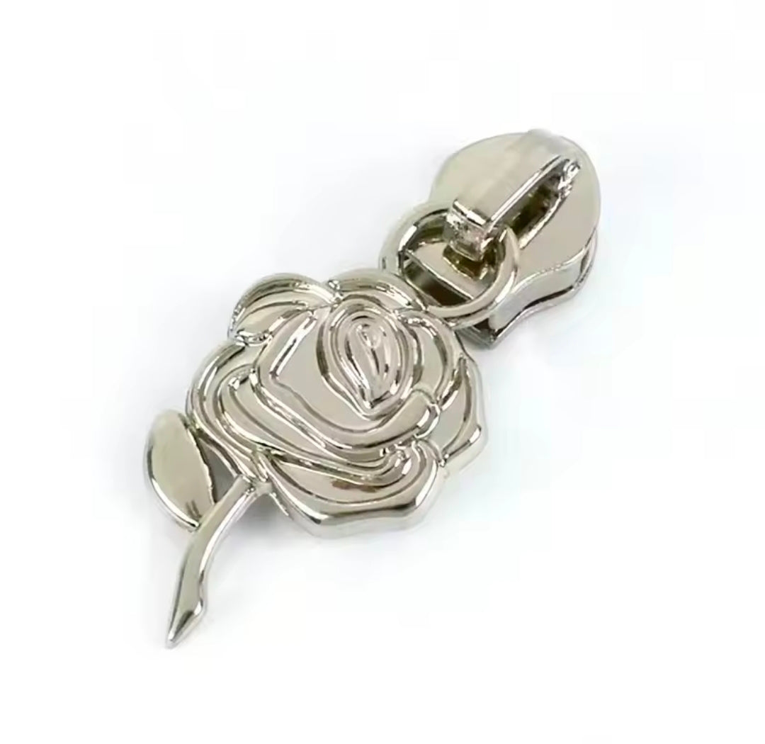 Rose - Silver - #5 Nylon Tape Zipper Pull