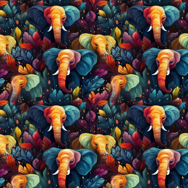 Colorful pattern of elephants and leaves 