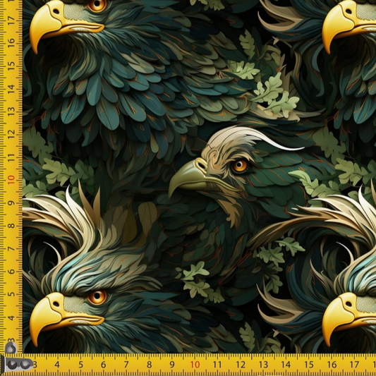 Pattern of detailed eagle heads with a ruler for scale