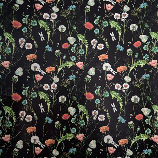 Printed Faux Leather / Vinyl - Dark Meadow - PVDB- 30x130cm
