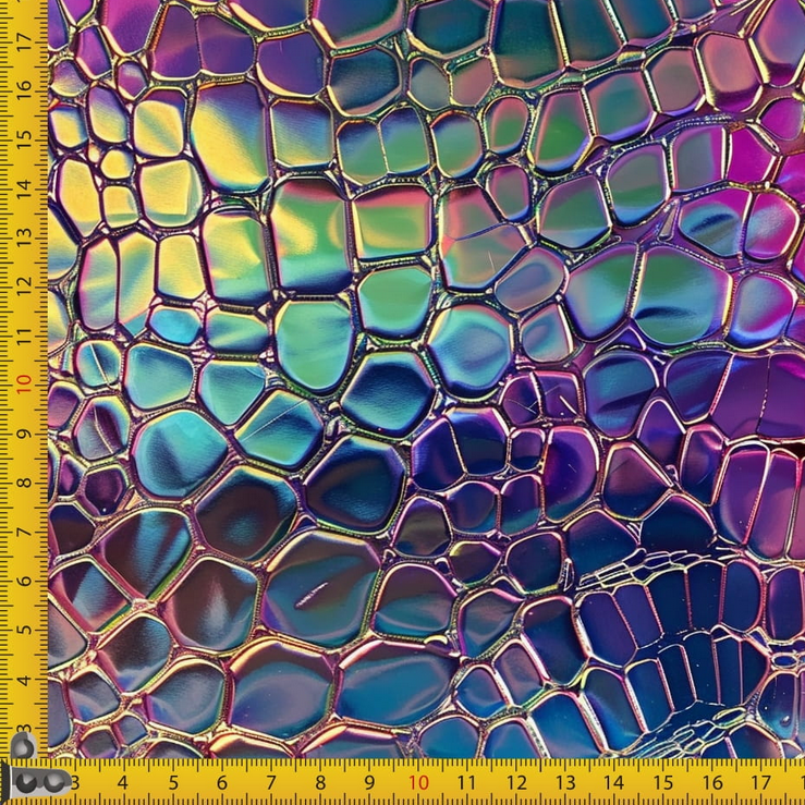 Waterproof Canvas  - Rainbow Holo Faux Croc  - 50cm x 157 cm