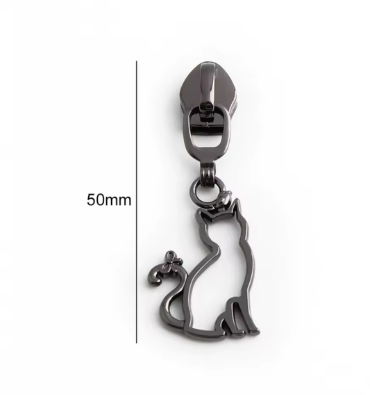 Cat with a Bow - Gunmetal - #5 Nylon Tape Zipper Pull