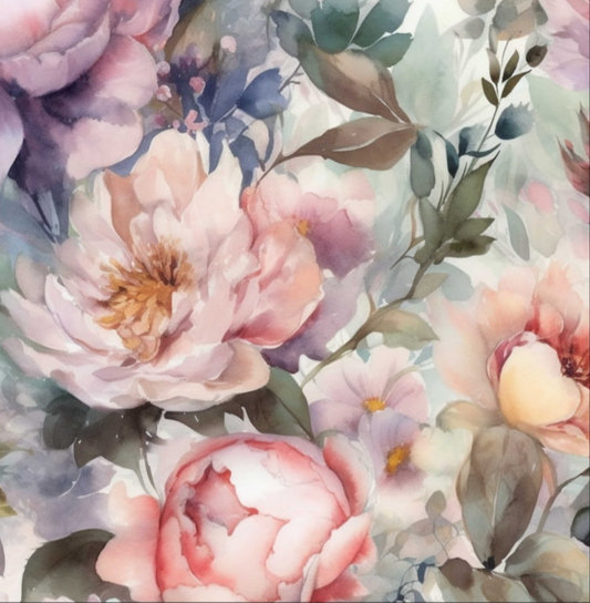 Waterproof Canvas  - Pastel Watercolour Peonies - 50cm x 157 cm