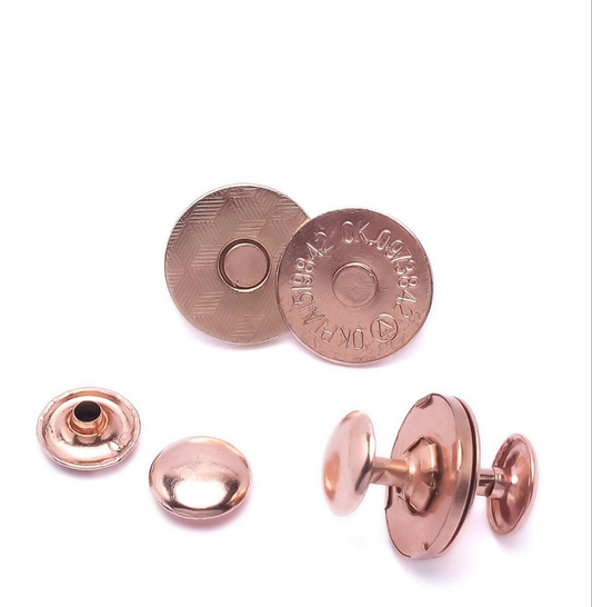 Rose Gold -  18mm - Riveted Slim Magnetic Snaps - Pack of 2