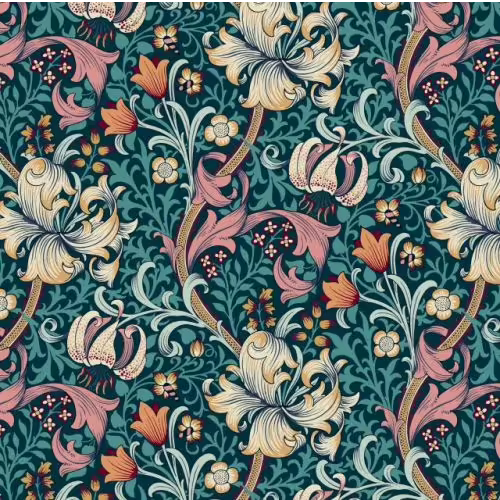 Teal Golden Lily - Morris & Co | 45cm x 110 cm