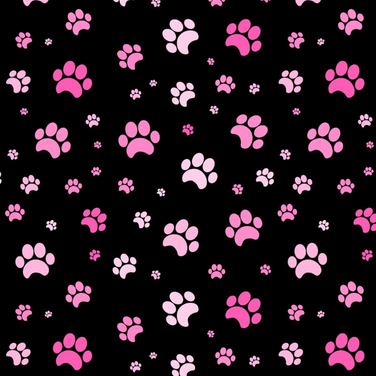 Pattern of pink paw prints on a black 