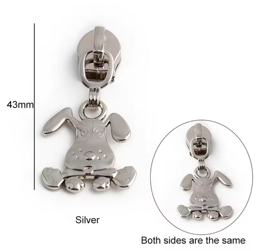 Dog - silver  - #5 Nylon Tape Zipper Pull