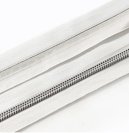 White - Silver coil - #5 Nylon Zipper Tape