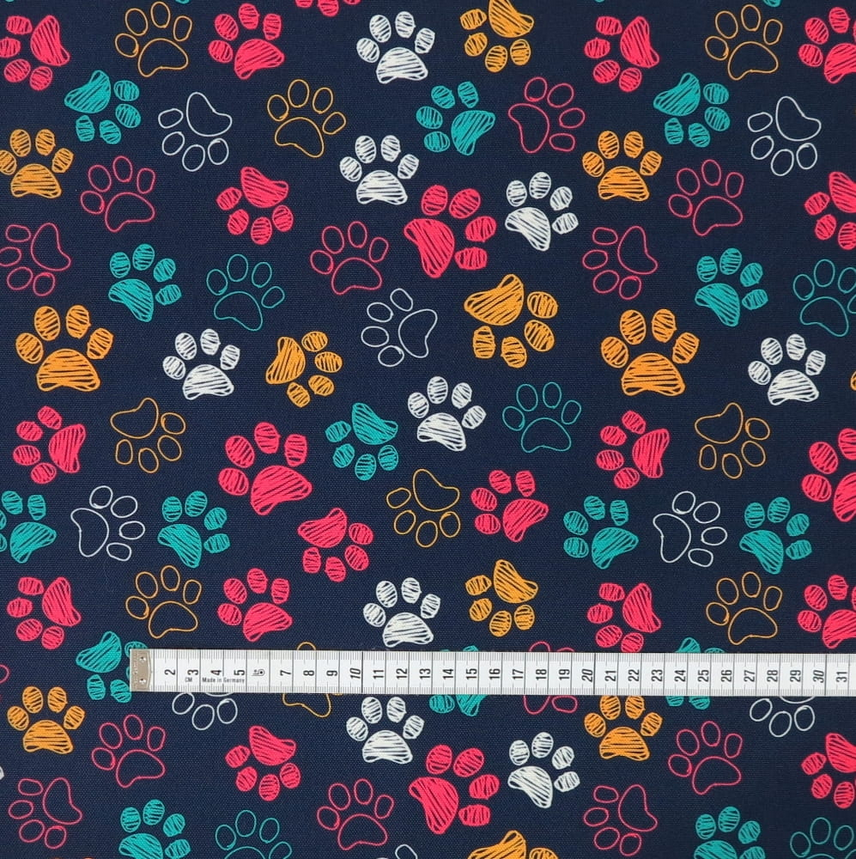 Waterproof Canvas  - Playful Paw Prints - 50cm x 157 cm