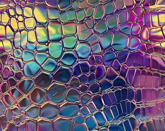 Waterproof Canvas  - Rainbow Holo Faux Croc  - 50cm x 157 cm