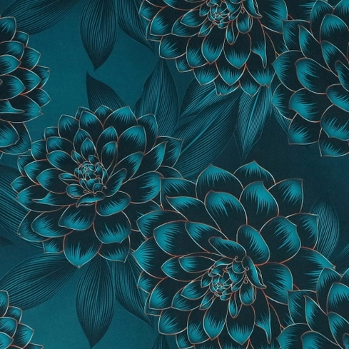 Waterproof Canvas  - Large Print Teal Floral - 50cm x 157 cm