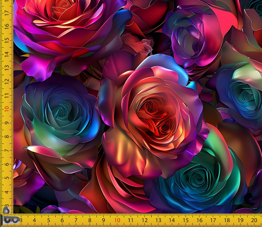 Waterproof Canvas  - Rainbow Roses - 50cm x 157 cm