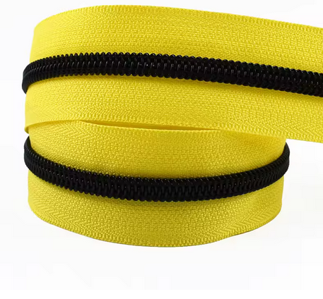 #5 Nylon Coil Zipper - 1m - Sunny Yellow Zipper with Black Nylon Coil