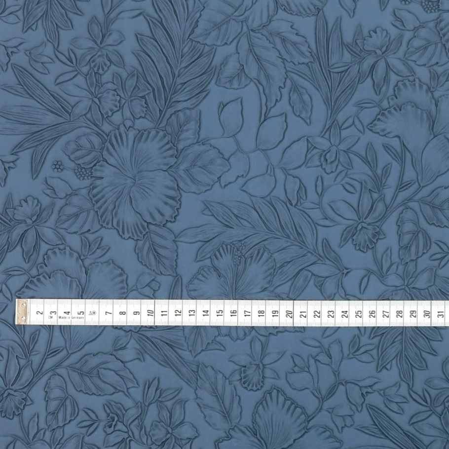 Floral Embossed Faux Leather / Vinyl - Blue - 50cm x 140 cm
