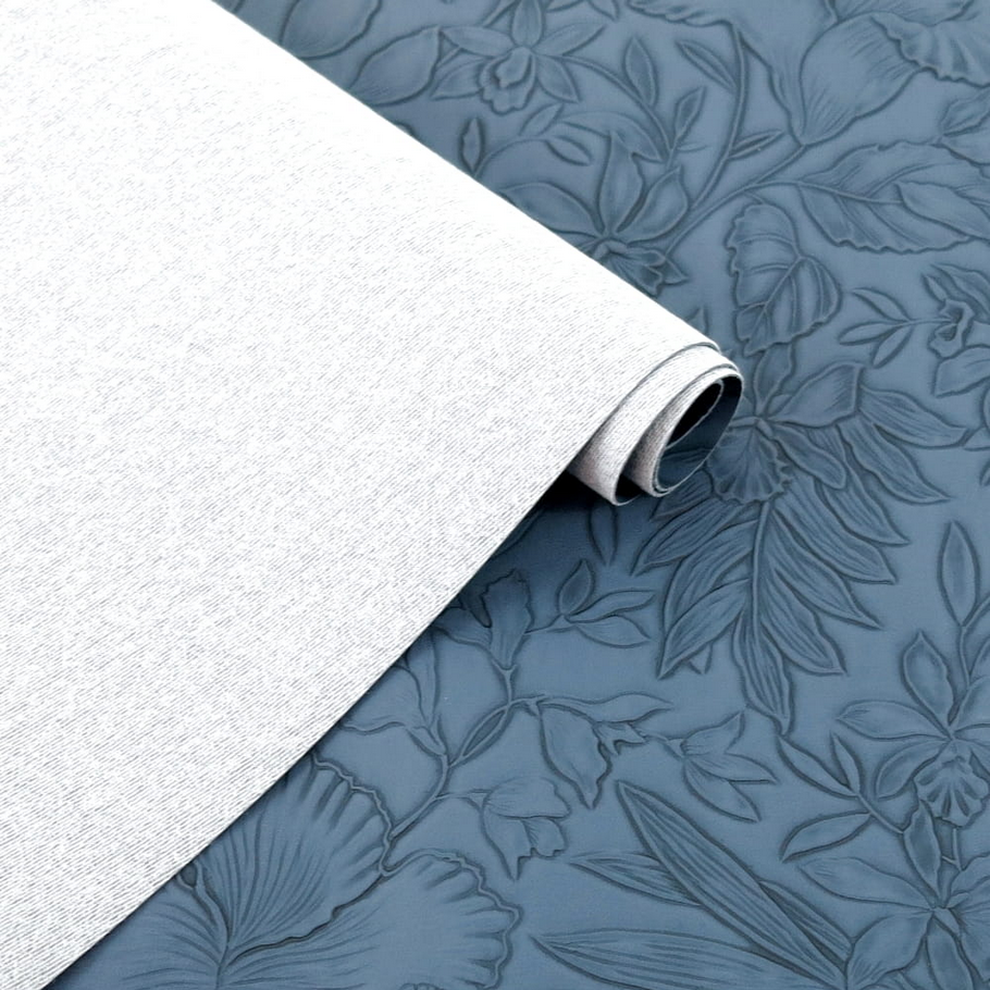 Floral Embossed Faux Leather / Vinyl - Blue - 50cm x 140 cm