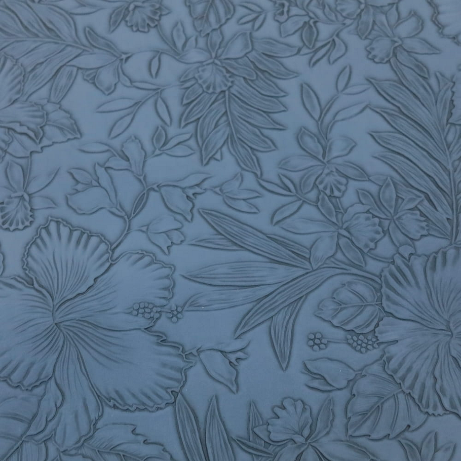 Floral Embossed Faux Leather / Vinyl - Blue - 50cm x 140 cm