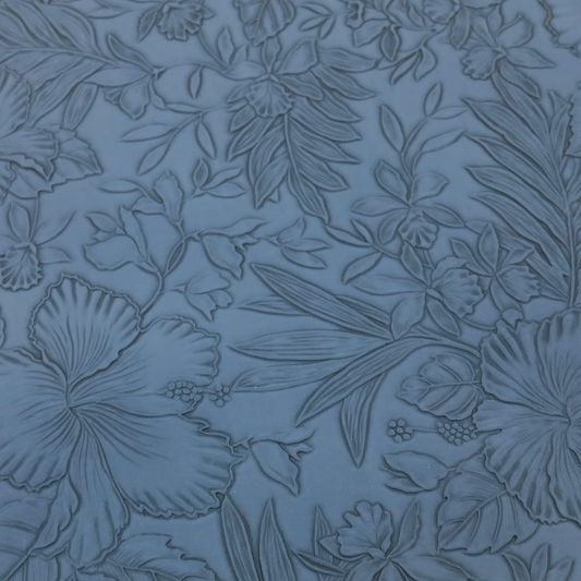 Floral Embossed Faux Leather / Vinyl - Blue - 50cm x 140 cm