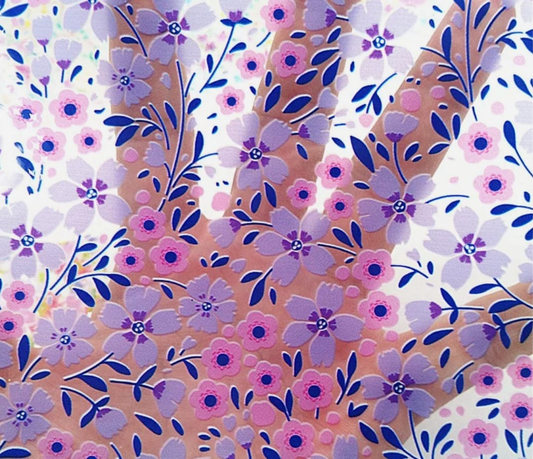 Clear Vinyl -24 - Pink/Purple Flowers - 30x130 cm