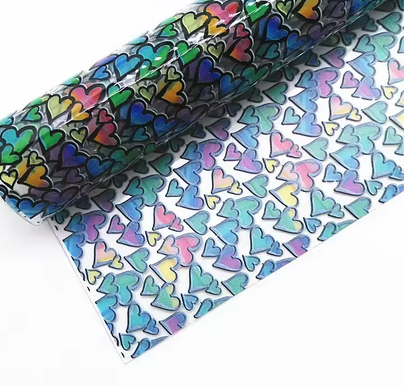Clear Vinyl -26 - Rainbow Hearts - 30x130 cm
