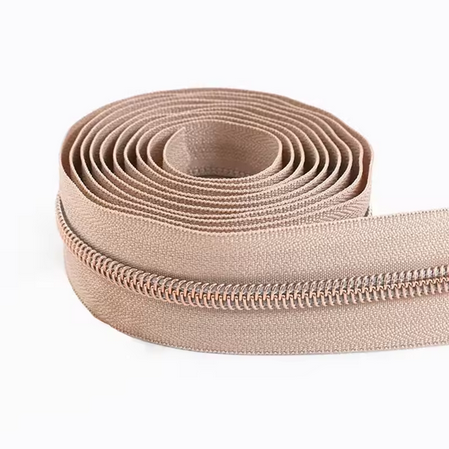 #5 Nylon Coil Zipper - 1m - Caramel Zipper with Rose Gold Nylon Coil