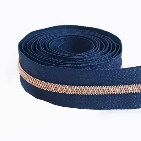 #5 Nylon Coil Zipper - 1m - Navy Zipper with Rose Gold Nylon Coil