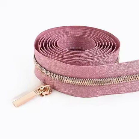 #5 Nylon Coil Zipper - 1m - Rose Zipper with Rose Gold Nylon Coil