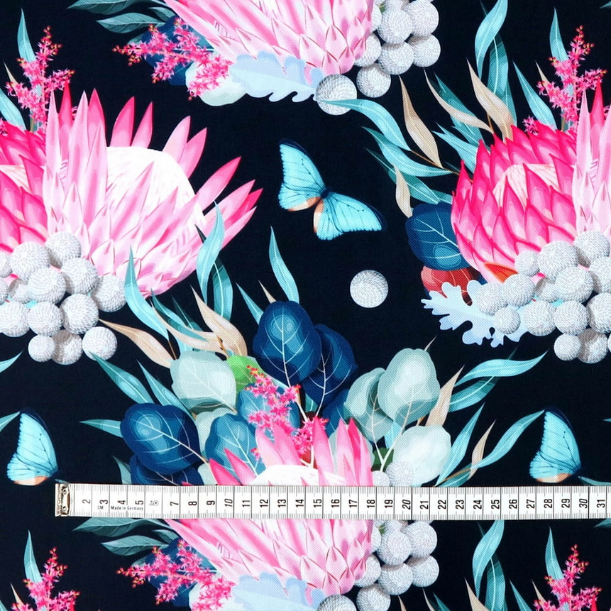Waterproof Canvas  - Pink Protea - 50cm x 157 cm