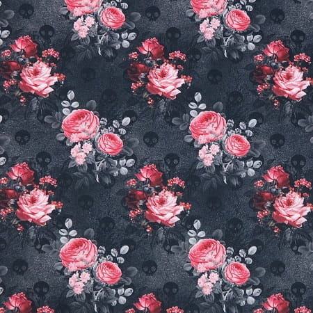 Pre-Order Waterproof Canvas  - Skulls and Roses  - 50cm x 157 cm