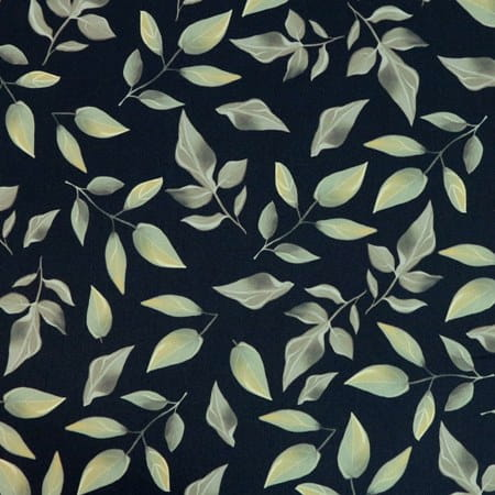 Pre-Order Waterproof Canvas  - Leaves Black - 50cm x 157 cm