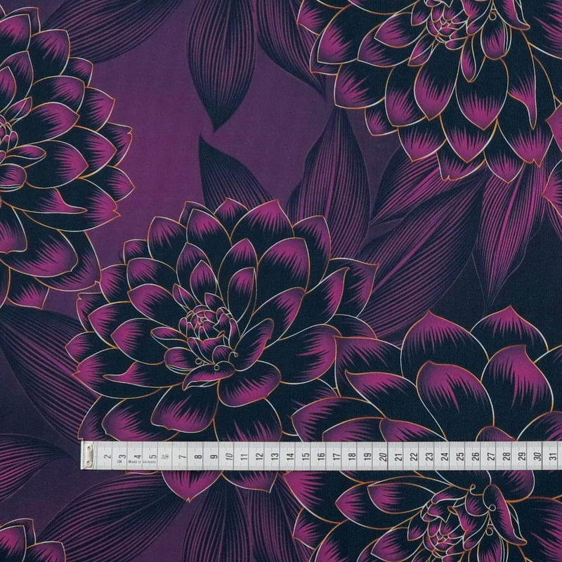 Waterproof Canvas  - Large Print Purple Floral - 50cm x 157 cm