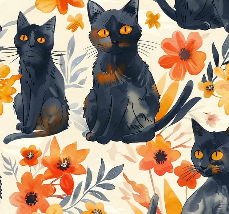 Waterproof Canvas  - Black Cats - 50cm x 157 cm