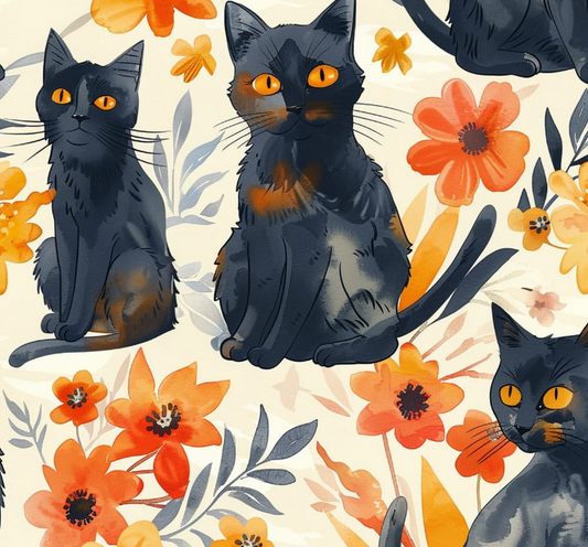 Waterproof Canvas  - Black Cats - 50cm x 157 cm