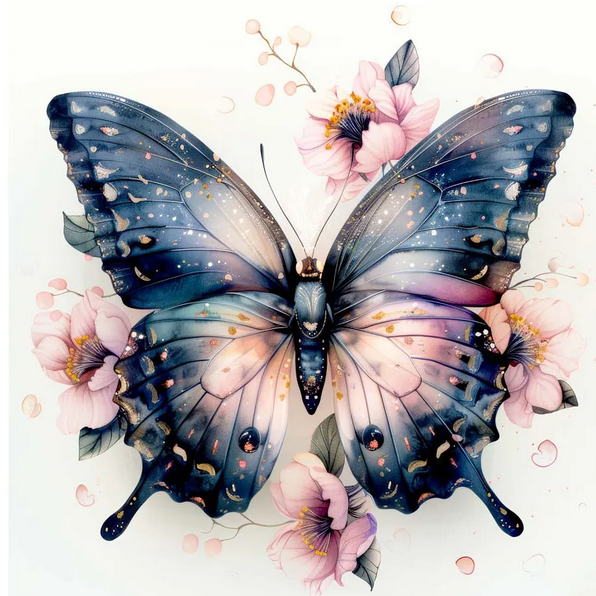 Colorful butterfly with floral elements on a light background
