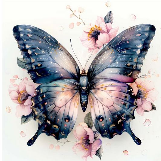 Colorful butterfly with floral elements on a light background